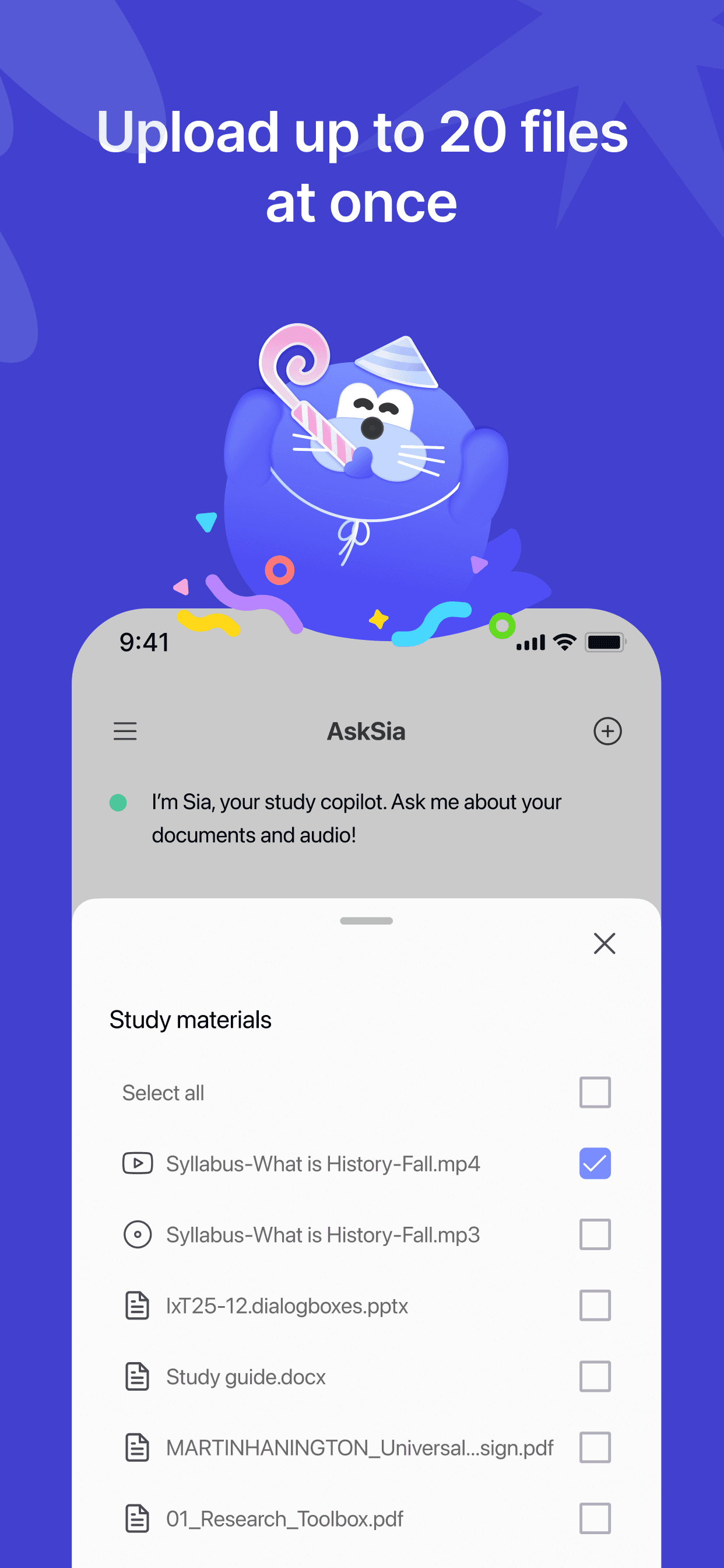 AskSia upload up to 20 files at once