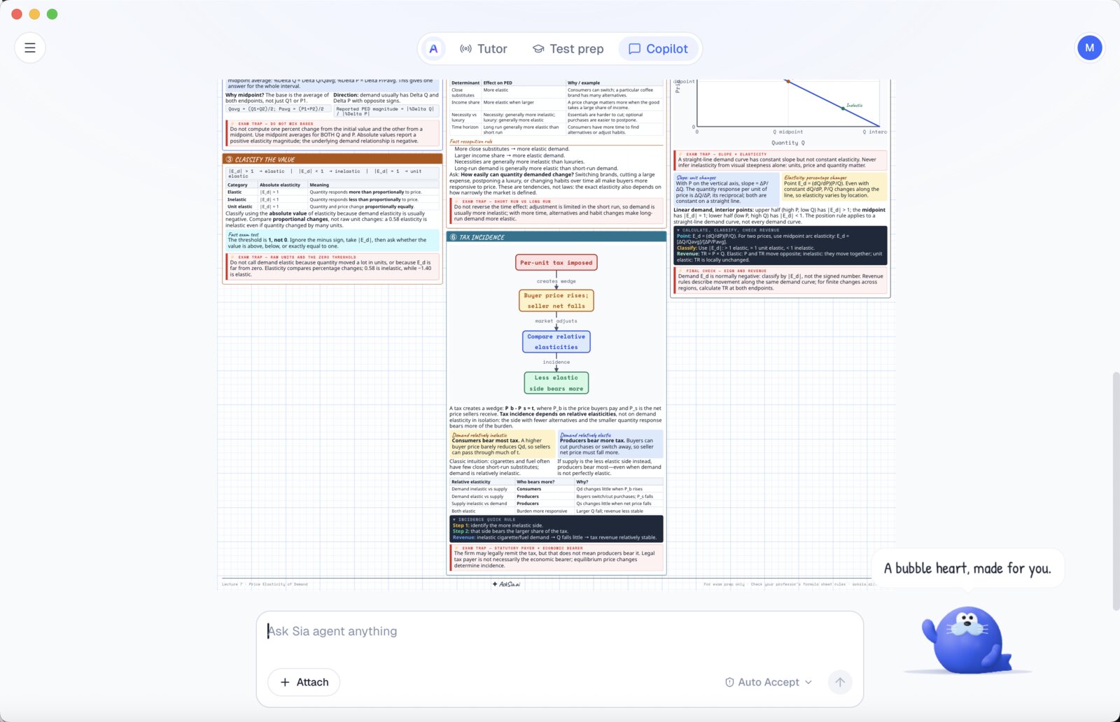 Copilot showing a one-page ECON 101 cheat sheet it generated from a lecture