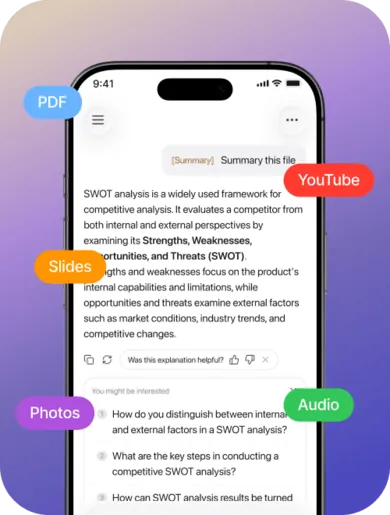 AskSia mobile app: summary from a PDF, slides or a YouTube video